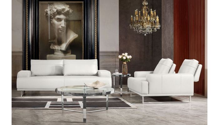 Bradly Modern White Leather Sofa, Modern White Leather Couch