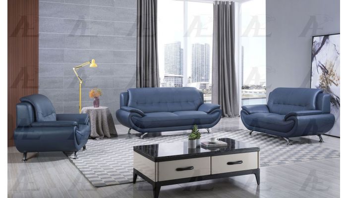 Sabina Blue Leather Living Room, Blue Leather Sofa Living Room