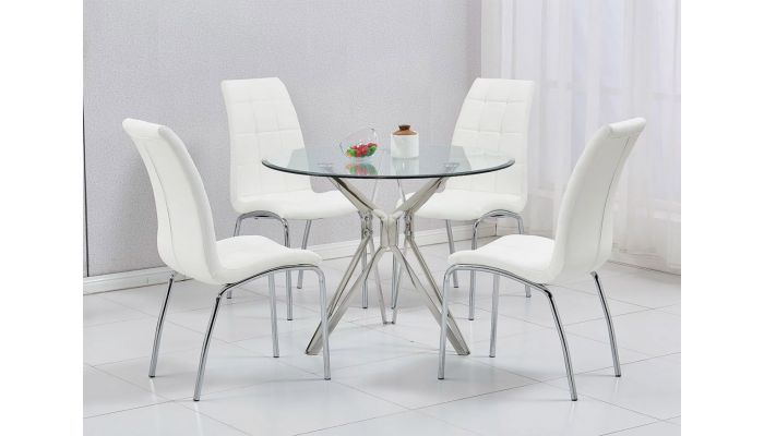 Rno Round Glass Top Modern Table Set, Modern Round Glass Dining Table And Chairs