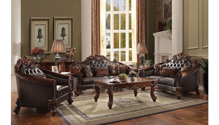 Sally Victorian Style Leather Sofa, Antique Leather Living Room Set