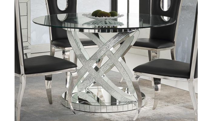 Seibel Mirrored Round Dining Table, Round Mirrored Dining Table