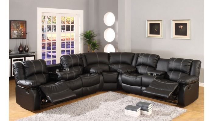 Sf3591 Black Leather Recliner Sectional, Reclining Leather Sectional