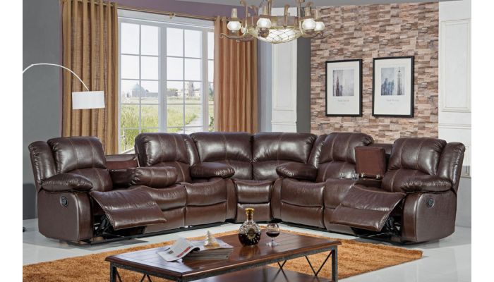 Sf3592 Brown Leather Recliner Sectional, Brown Leather Sectional Recliner