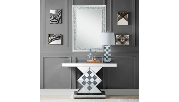 Simplicity Modern Mirrored Console Table, Console Table Set With Mirror