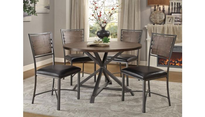 Sledo Industrial Round Dining Table Set, Rustic Grey Dining Table Set Round