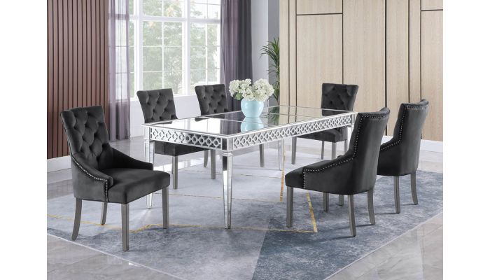 Sophie Mirrored Dining Table, Mirrored Dining Room Chairs