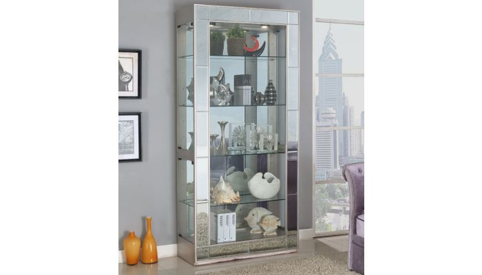 Sophie Mirrored Accent Curio Cabinet, Silver Curio Cabinet