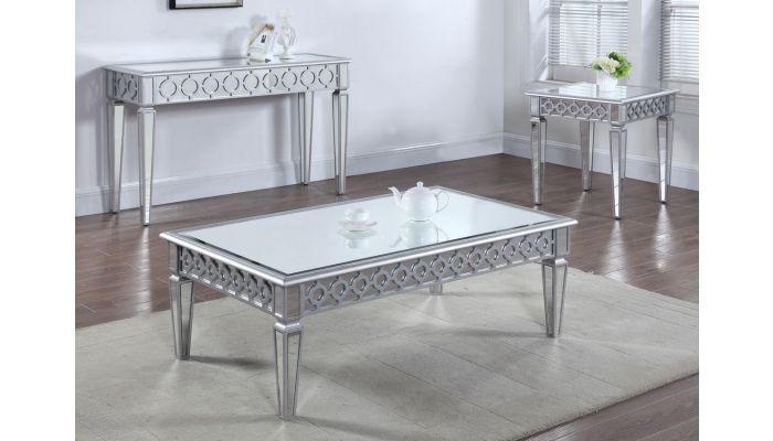 Sophie Rectangular Mirrored Coffee Table, Sophie Mirrored Console Table