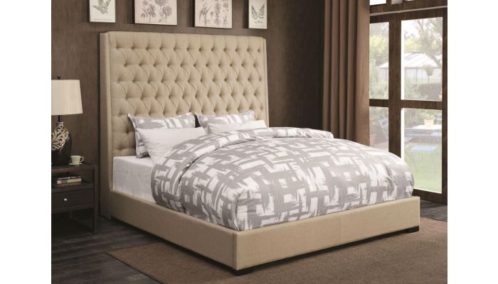 Soyler Tufted Fabric High Headboard Bed, Linen Tufted Headboard Bedroom