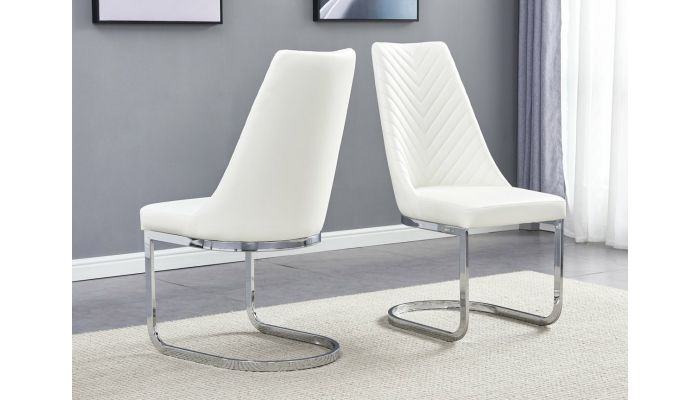 Stanford White Leather Dining Chairs Chrome, Chrome Leather Dining Chairs