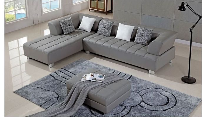 Star Grey Leather Sectional Set, Grey Leather Sectional Sofa Set