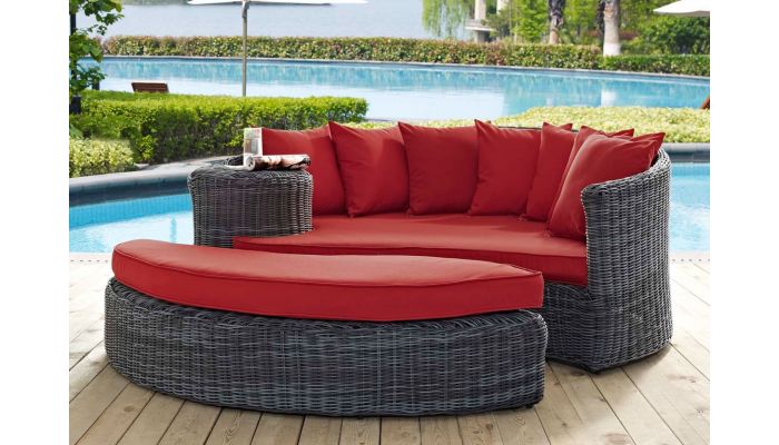 Summon Outdoor Daybed With Ottoman, Wicker Patio Daybed With Ottoman