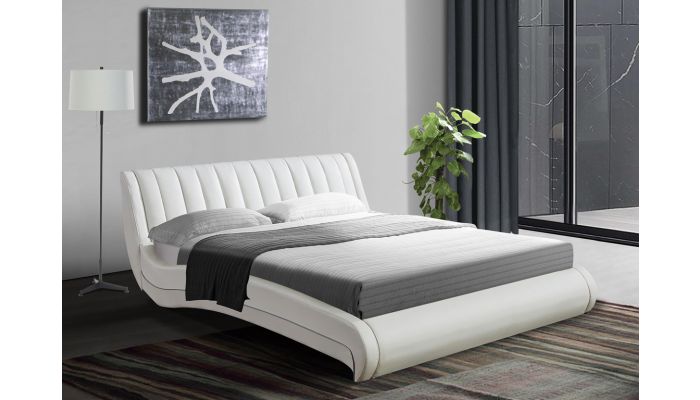 Sunset Modern White Leather Bed, White Leather Platform King Bed
