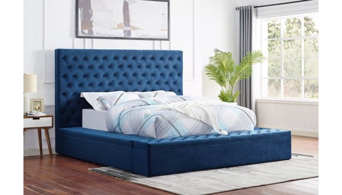 Tami Tufted Blue Velvet Bed With Storage, Navy Bed Frame With Storage