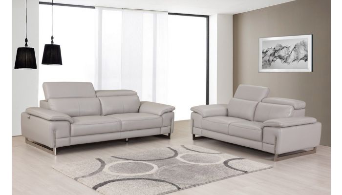 Taranto Light Gray Italian Leather Sofa, Gray Leather Furniture Living Room