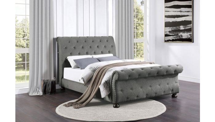 Tavio Grey Fabric Sleigh Bed, Grey Fabric Sleigh Bed Frame