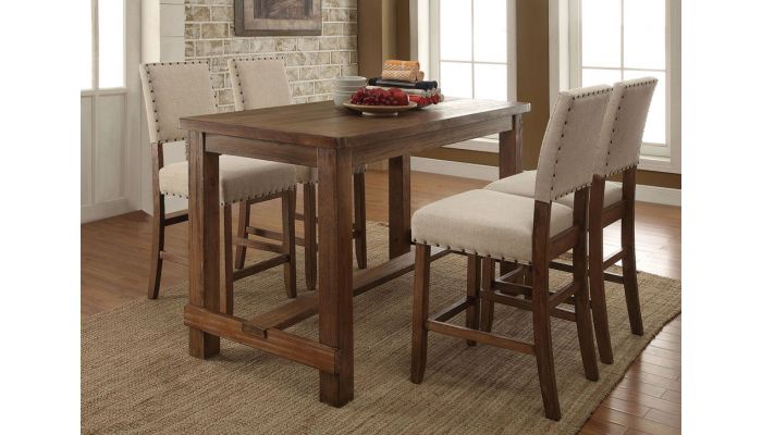Telara Rustic Finish Counter Height, Counter Height Wooden Table And Chairs
