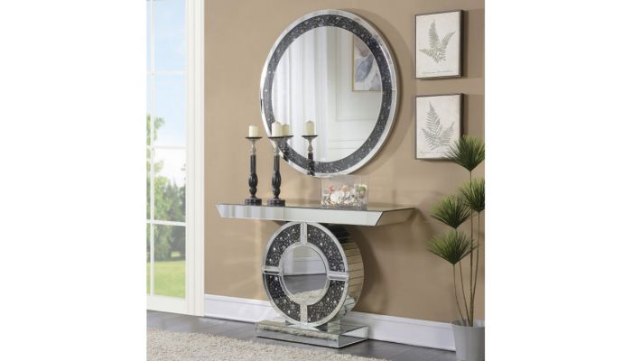 Telite Modern Mirrored Console Table, Console Table Set With Mirror