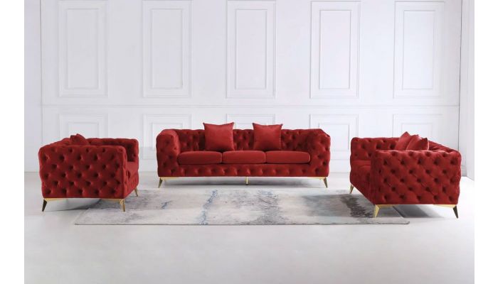 Valentina Red Tufted Velvet Sofa, Red Tufted Sofa Set