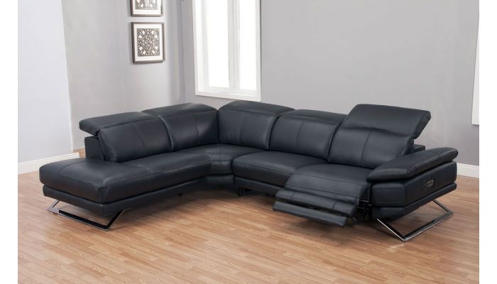 Valur Black Leather Power Recliner, Modern Black Leather Reclining Sectional