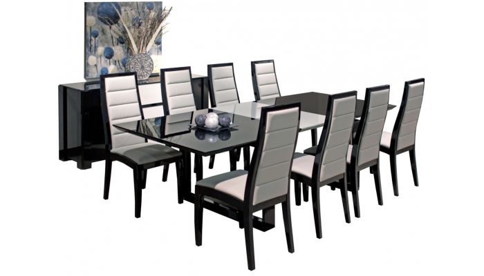Vanguard Black Lacquer Dining Table Set, Vanguard Dining Room Chairs