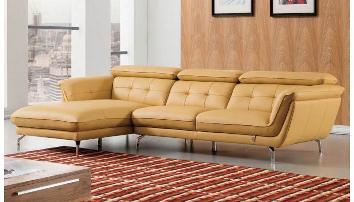 Varda Yellow Italian Leather Sectional, Mustard Color Leather Sectional Sofa