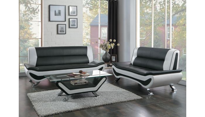 Velia Black And White Leather Sofa, Black And White Living Room Sofa Set