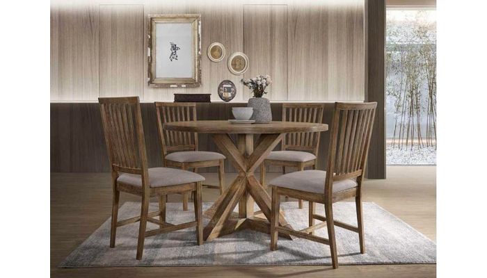 Verdugo Rustic Finish Round Table Set, Mid Century Modern Round Dining Table Set For 4