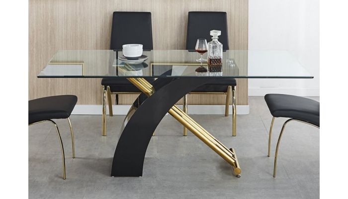 Vion Glass Top Dining Table Black Gold, Black And Gold Living Room Set