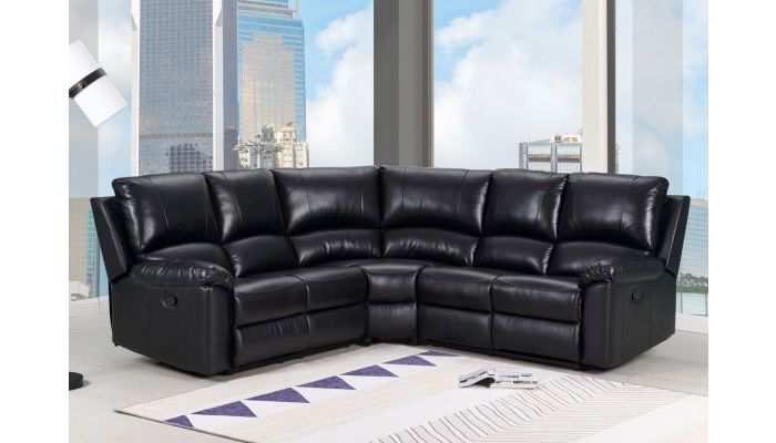 Waylon Recliner Sectional Black Leather, Sectional Sofa Leather Black