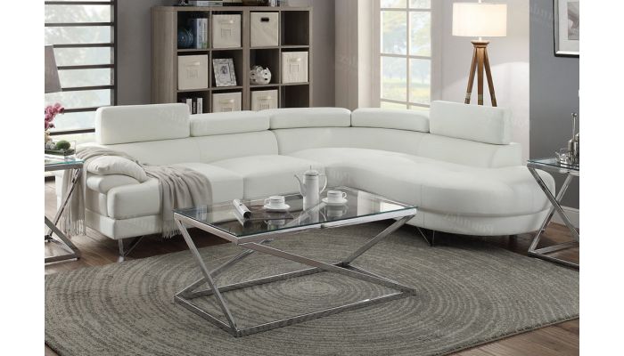Zelma White Leather Modern Sectional Sofa, White Leather Contemporary Couch