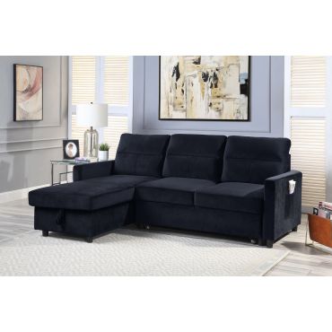 Sylvia Black Velvet Sectional Sleeper