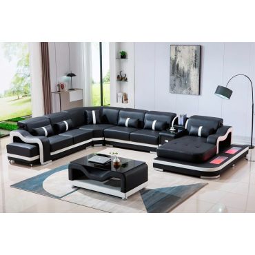 Acura Leather Modern Sectional With Lights