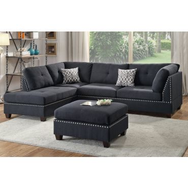 Adnus Black Sectional With Nail Head Trim,Adnus Black Reversible Sectional