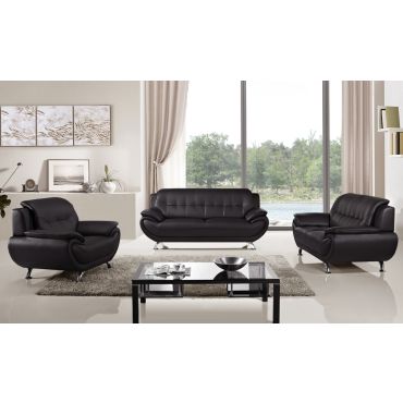 Sabina Black Leather Sofa Set