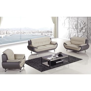 Griffen Modern Style Grey Leather Sofa Set