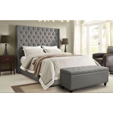 Alder Tall Headboard Bed Grey Linen