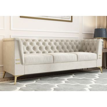 Alexis Beige Velvet Modern Sofa Gold Legs