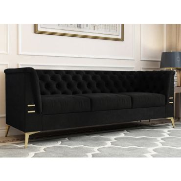 Alexis Black Velvet Sofa With Gold Legs