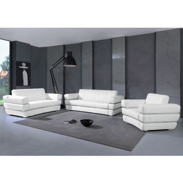 Allison White Italian Leather Sofa Set