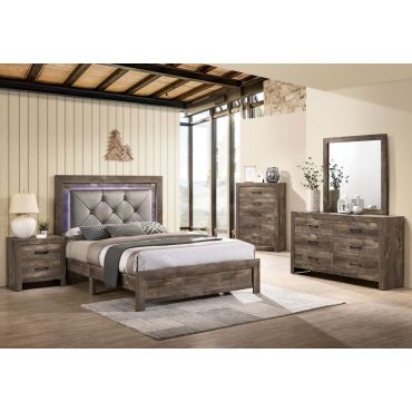 Allure Rustic Finish Bed With Lights