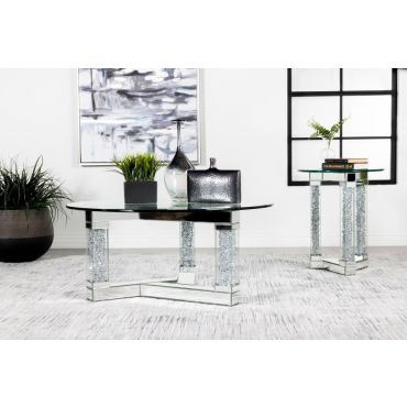 Almo Mirrored Round Coffee Table Set