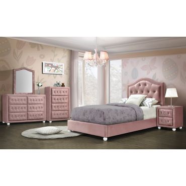 Alona Pink Fabric Bed With Crystals