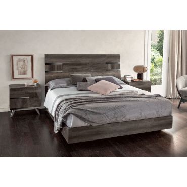 Alonza Vintage Oak Glossy Finish Modern Bed