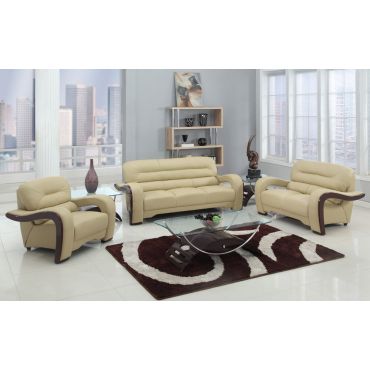 Alpha Beige Genuine Leather Living Room Set