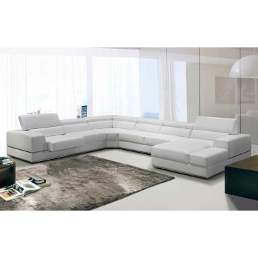 Oxana White Leather U Shape Sectional