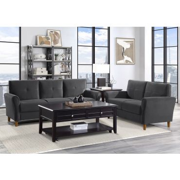 Americus Dark Grey Velvet Sofa Set