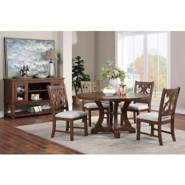 Angie Round Table Set Rustic Walnut Finish