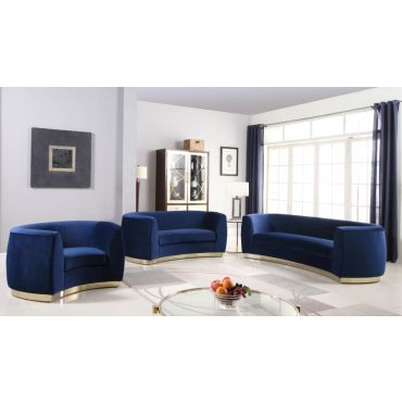 Antonsen Navy Velvet Sofa Set With Gold Finish Base