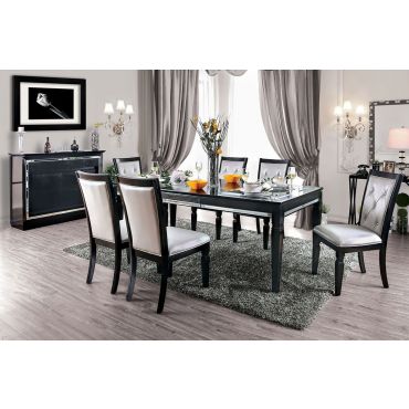 Anza Black Dining Table Set Mirrored Trim